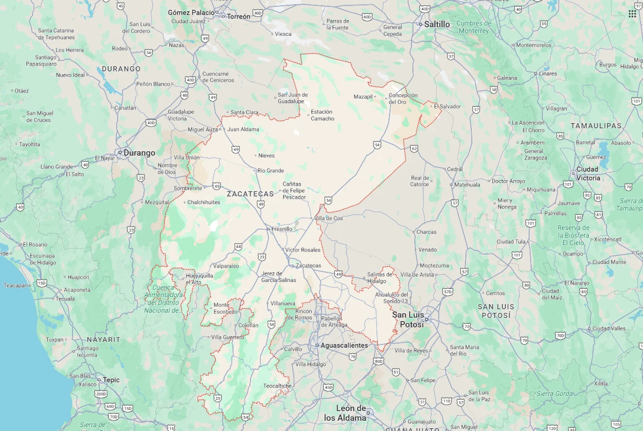 Figura 1. Síntesis del hub zacatecano: las rutas 23, 45, 49 y 54